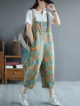 Women Casual Denim Print Stitching Strap Casual Pants